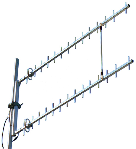 UHF 2-stack 15 element high gain Yagi array, V&V, aluminium, 700-930 MHz, specify 60 MHz, 200W, 17 dBd – 1.7m